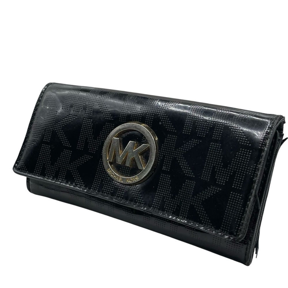 ❤️ Michael Kors Fulton Black Patent Leather Continental Wallet - Picture 2 of 8